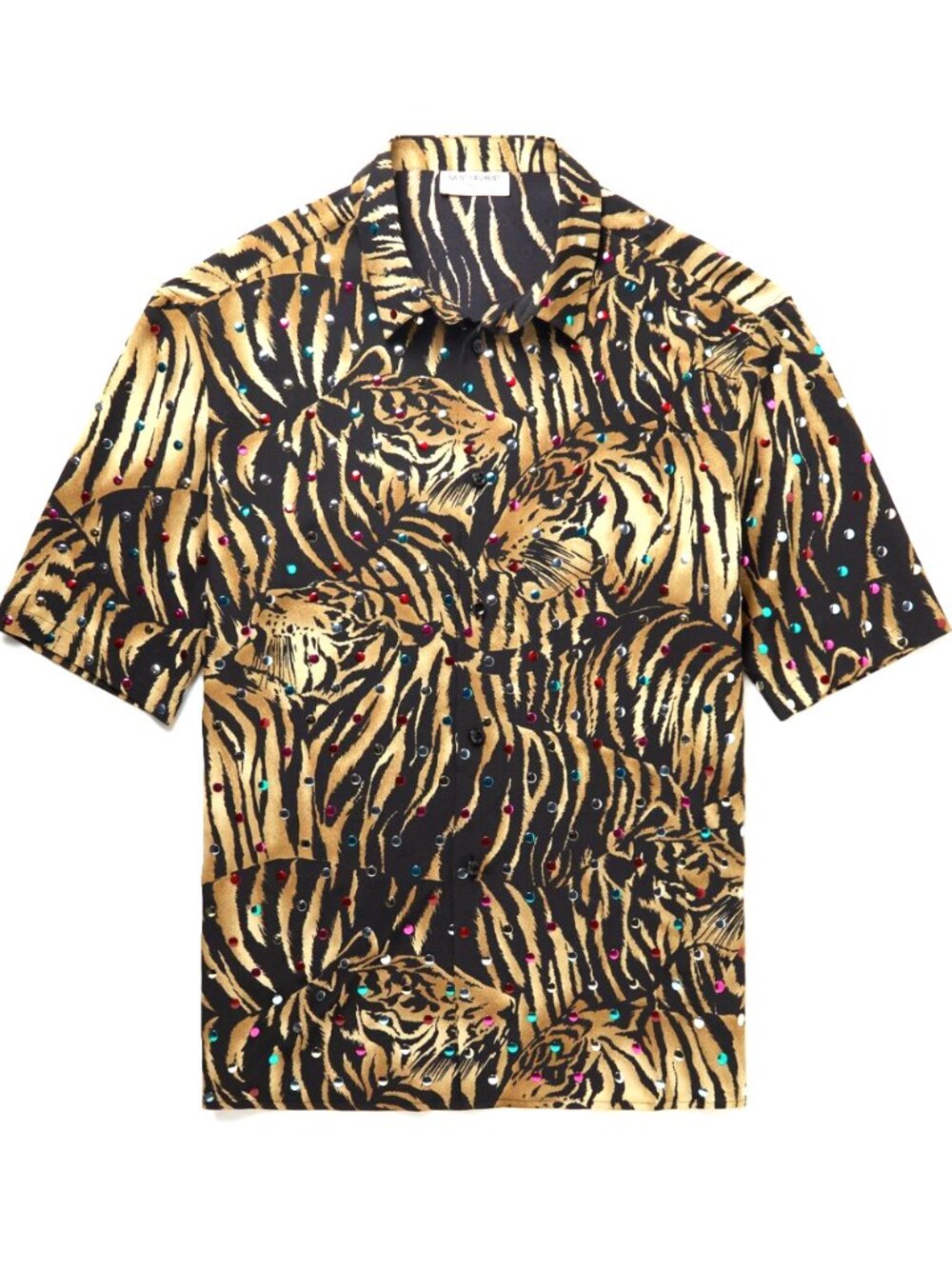Saint Laurent Studdded Tiger-Print Studded Silk Shirt